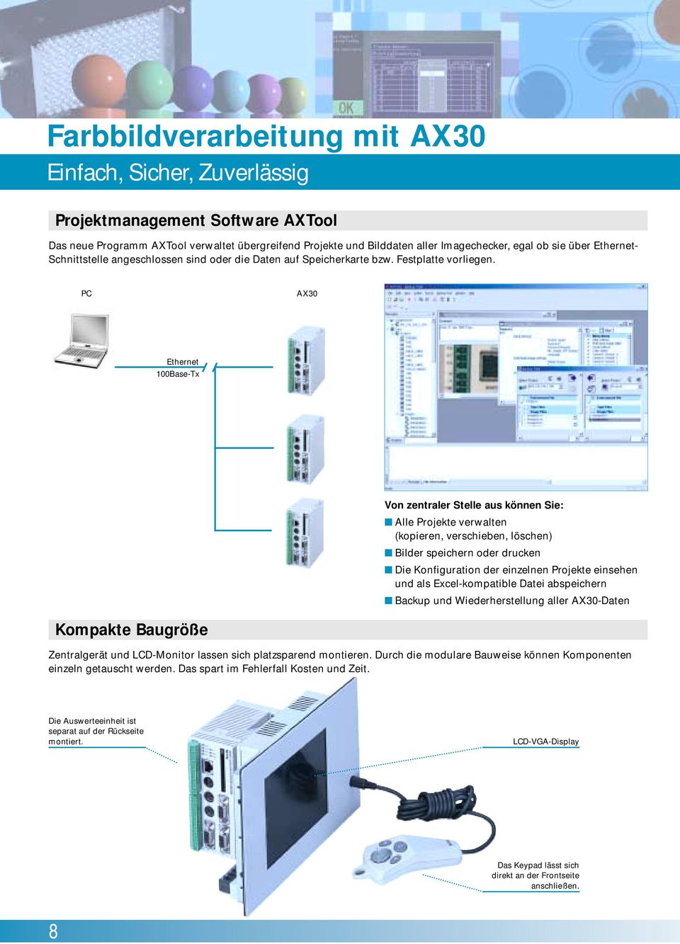 PC AX30 Ethernet 100Base-Tx Von zentraler Stelle aus können Sie: Alle Projekte verwalten (kopieren, verschieben, löschen) Bilder speichern oder drucken Die Konfiguration der einzelnen Projekte
