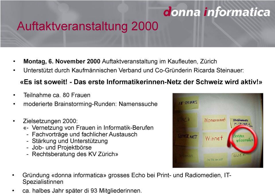 - Das erste Informatikerinnen-Netz der Schweiz wird aktiv!» Teilnahme ca.