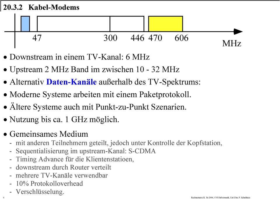 MHz Gemeinsames Medium - mit anderen Teilnehmern geteilt, jedoch unter Kontrolle der Kopfstation, - Sequentialisierung im upstream-kanal: S-CDMA - Timing Advance für