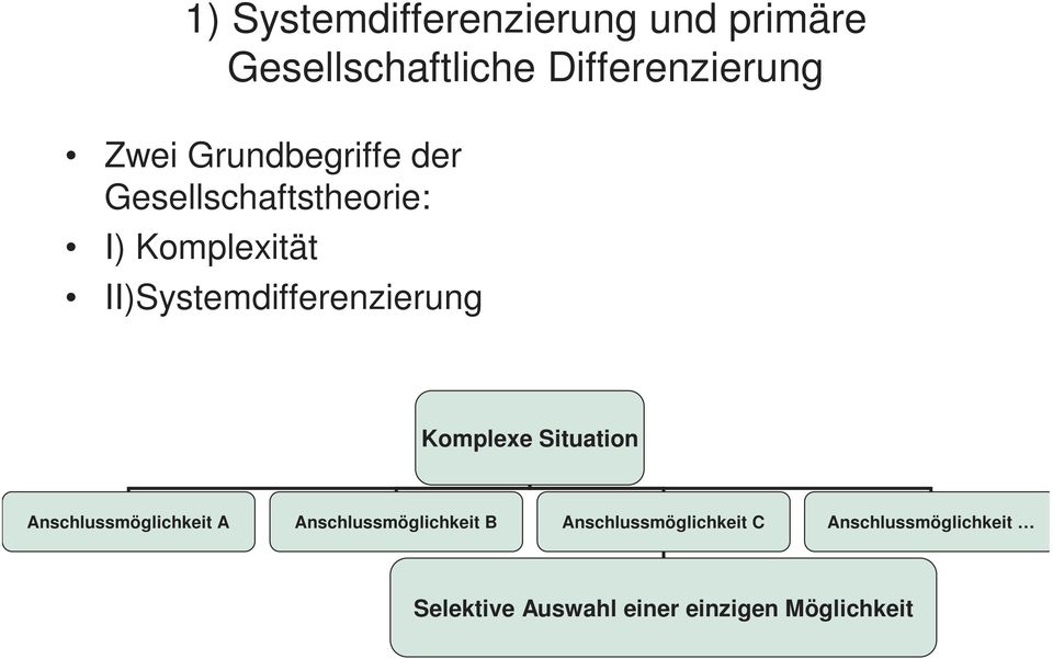 II)Systemdifferenzierung Komplexe Situation Anschlussmöglichkeit A