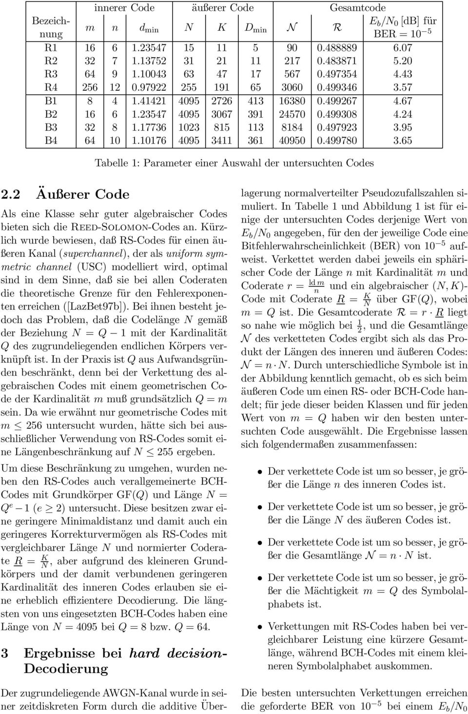 2 Äußerer Code Als eine Klasse sehr guter algebraischer Codes bieten sich die Reed-Solomon-Codes an.