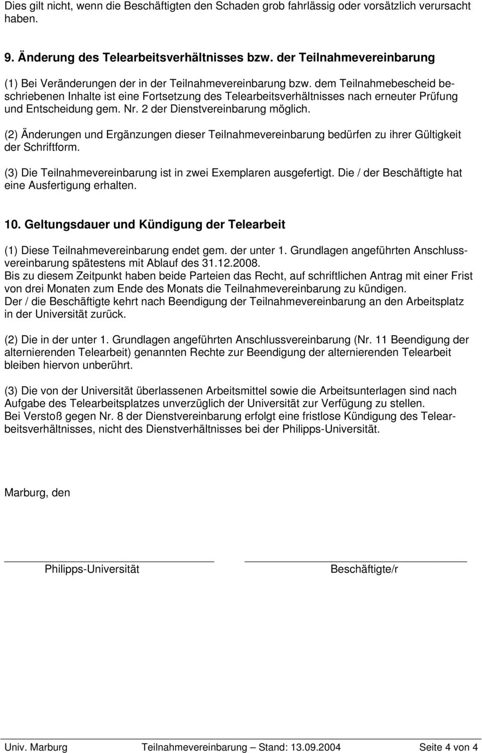 Dienstvereinbarung Zwischen Der Philipps Universität Marburg Und