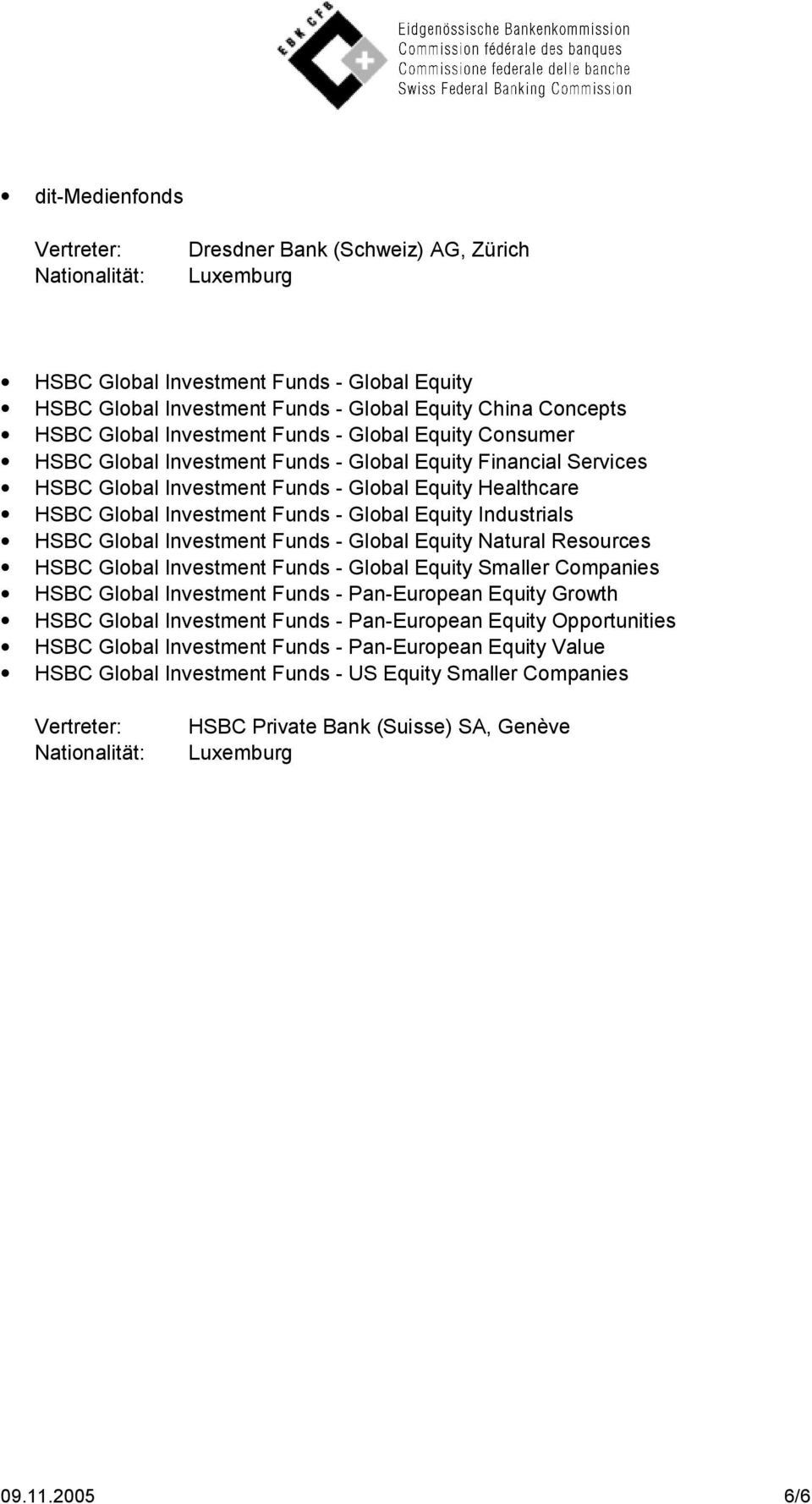 Global Investment Funds - Global Equity Natural Resources HSBC Global Investment Funds - Global Equity Smaller Companies HSBC Global Investment Funds - Pan-European Equity Growth HSBC Global