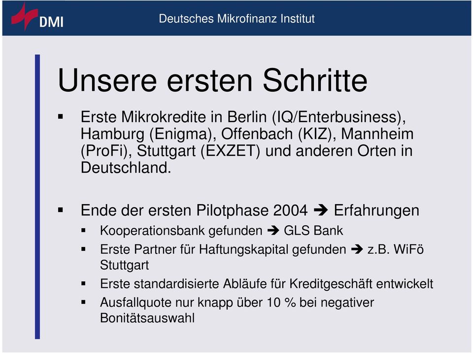 Ende der ersten Pilotphase 2004 Erfahrungen Kooperationsbank gefunden GLS Bank Erste Partner für