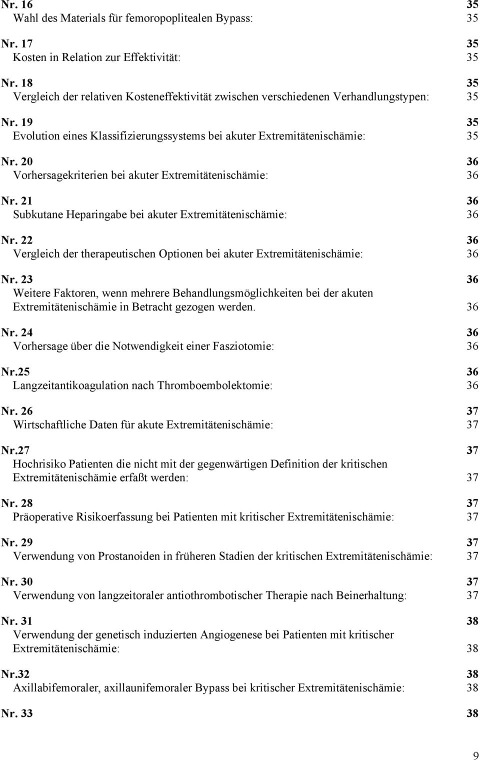 20 36 Vorhersagekriterien bei akuter Extremitätenischämie: 36 Nr. 21 36 Subkutane Heparingabe bei akuter Extremitätenischämie: 36 Nr.