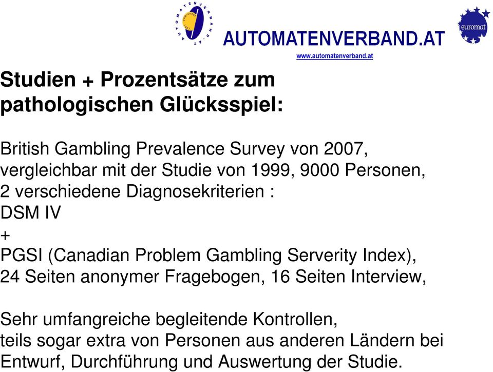 (Canadian Problem Gambling Serverity Index), 24 Seiten anonymer Fragebogen, 16 Seiten Interview, Sehr