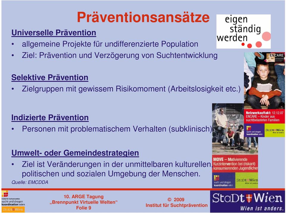 ) Indizierte Prävention Personen mit problematischem Verhalten (subklinisch) Umwelt- oder Gemeindestrategien Ziel