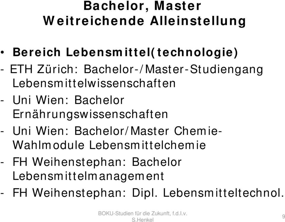 Ernährungswissenschaften - Uni Wien: Bachelor/Master Chemie- Wahlmodule Lebensmittelchemie