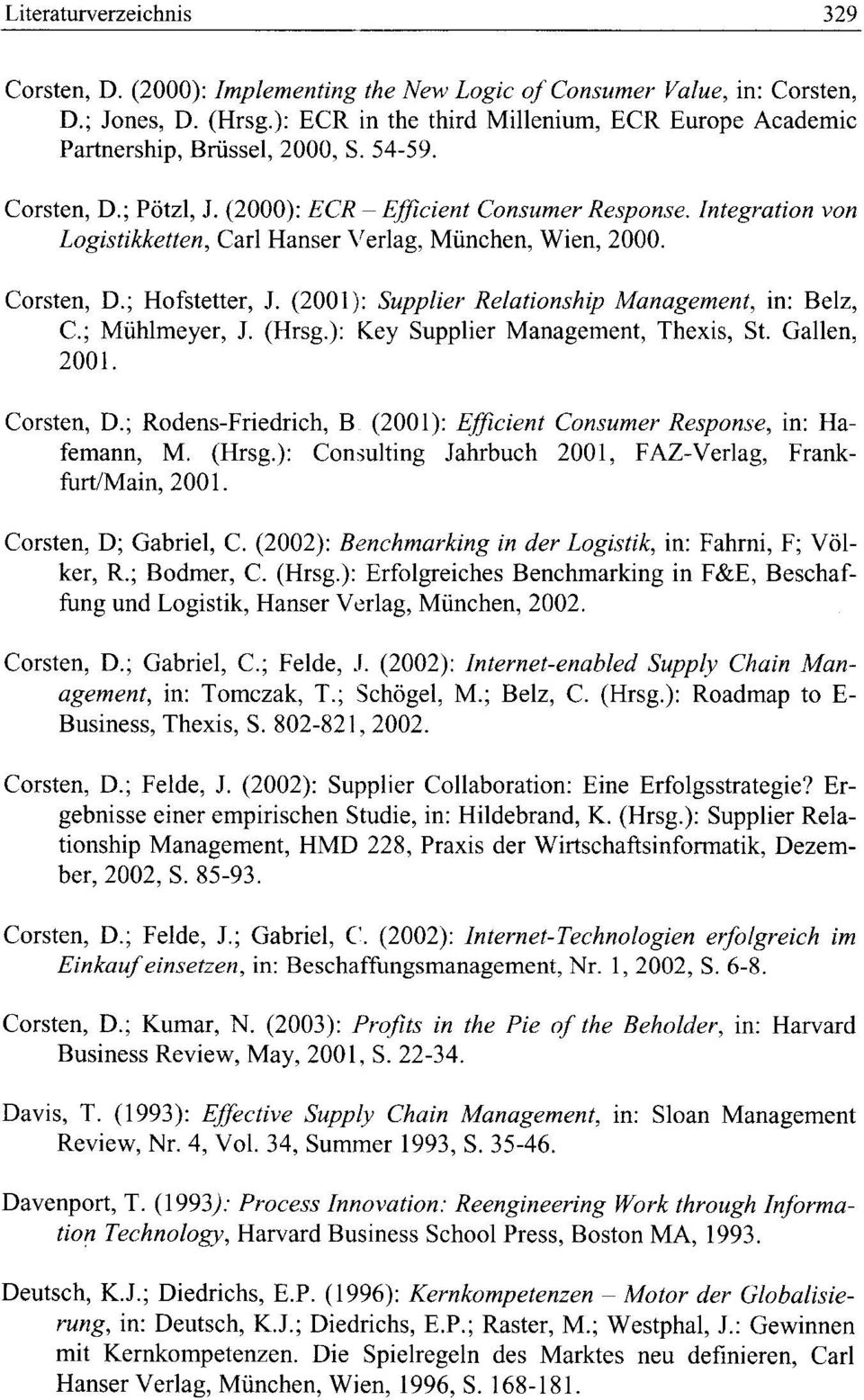 Integration von Logistikketten, Carl Hanser Verlag, Miinchen, Wien, 2000. Corsten, D.; Hofstetter, 1. (200 I): Supplier Relationship Management, in: Belz, c.; Miihlmeyer, 1. (Hrsg.