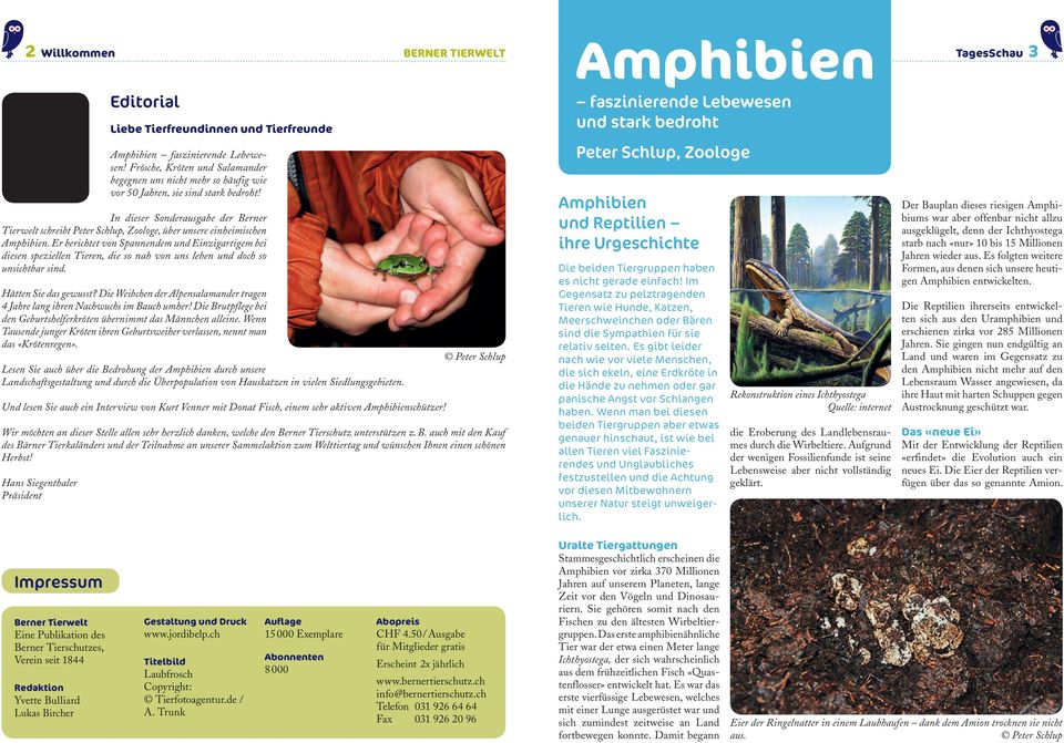 In dieser Sonderausgabe der Berner Tierwelt schreibt Peter Schlup, Zoologe, über unsere einheimischen Amphibien.