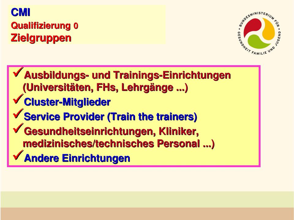 ..) Cluster-Mitglieder Service Service Provider (Train( the trainers)