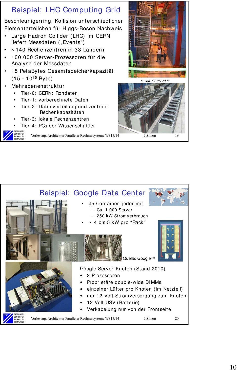 000 Server-Prozessoren für die Analyse der Messdaten 15 PetaBytes Gesamtspeicherkapazität (15 10 15 Byte) Mehrebenenstruktur Tier-0: CERN: Rohdaten Tier-1: vorberechnete Daten Tier-2: Datenverteilung
