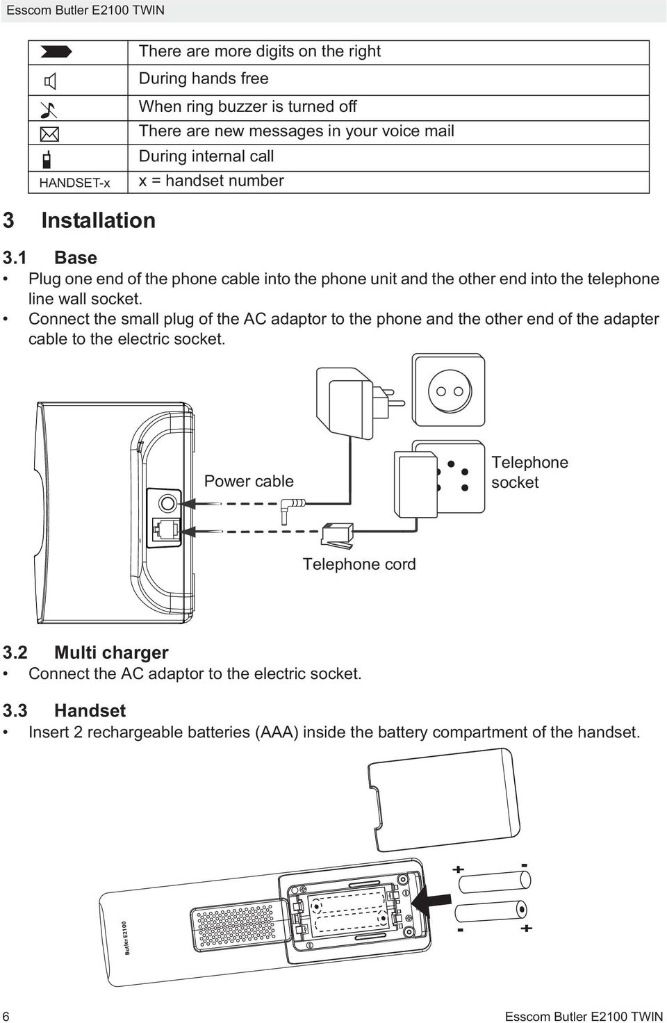 Connect the small plug of the AC adaptor to the phone and the other end of the adapter cable to the electric socket.