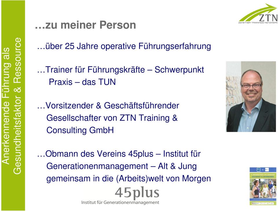 Gesellschafter von ZTN Training & Consulting GmbH Obmann des Vereins 45plus