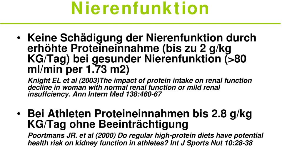 73 m2) Knight EL et al (2003)The impact of protein intake on renal function decline in woman with normal renal function or mild renal
