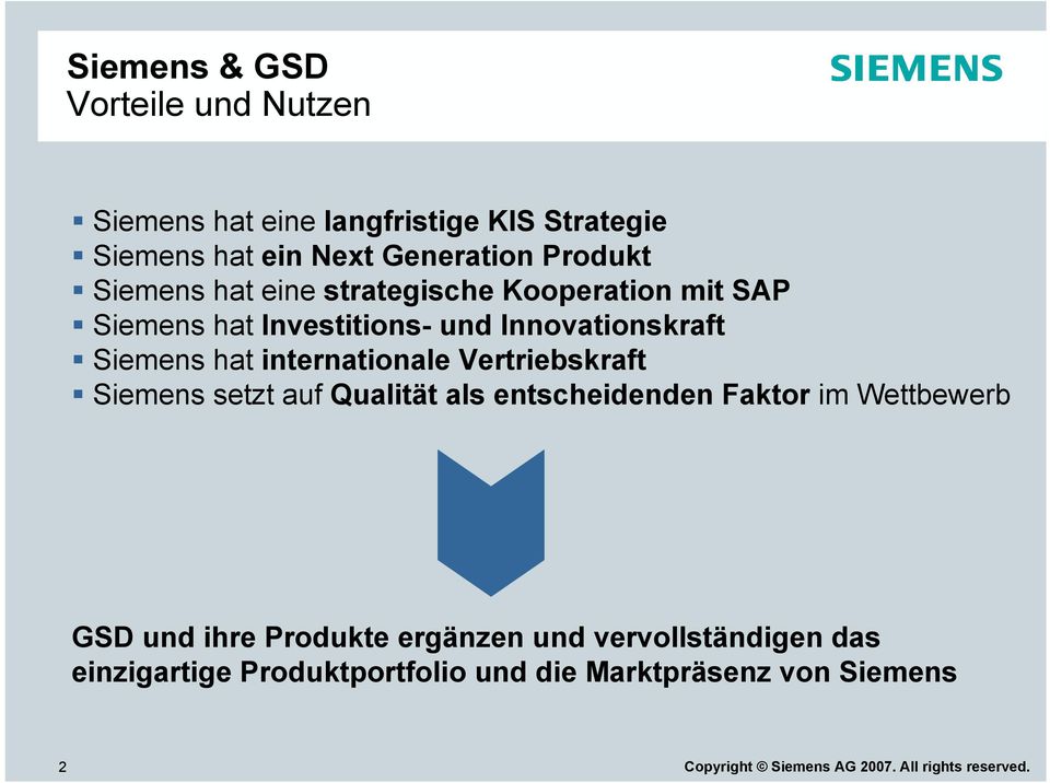 internationale Vertriebskraft Siemens setzt auf Qualität als entscheidenden Faktor im Wettbewerb GSD und ihre Produkte
