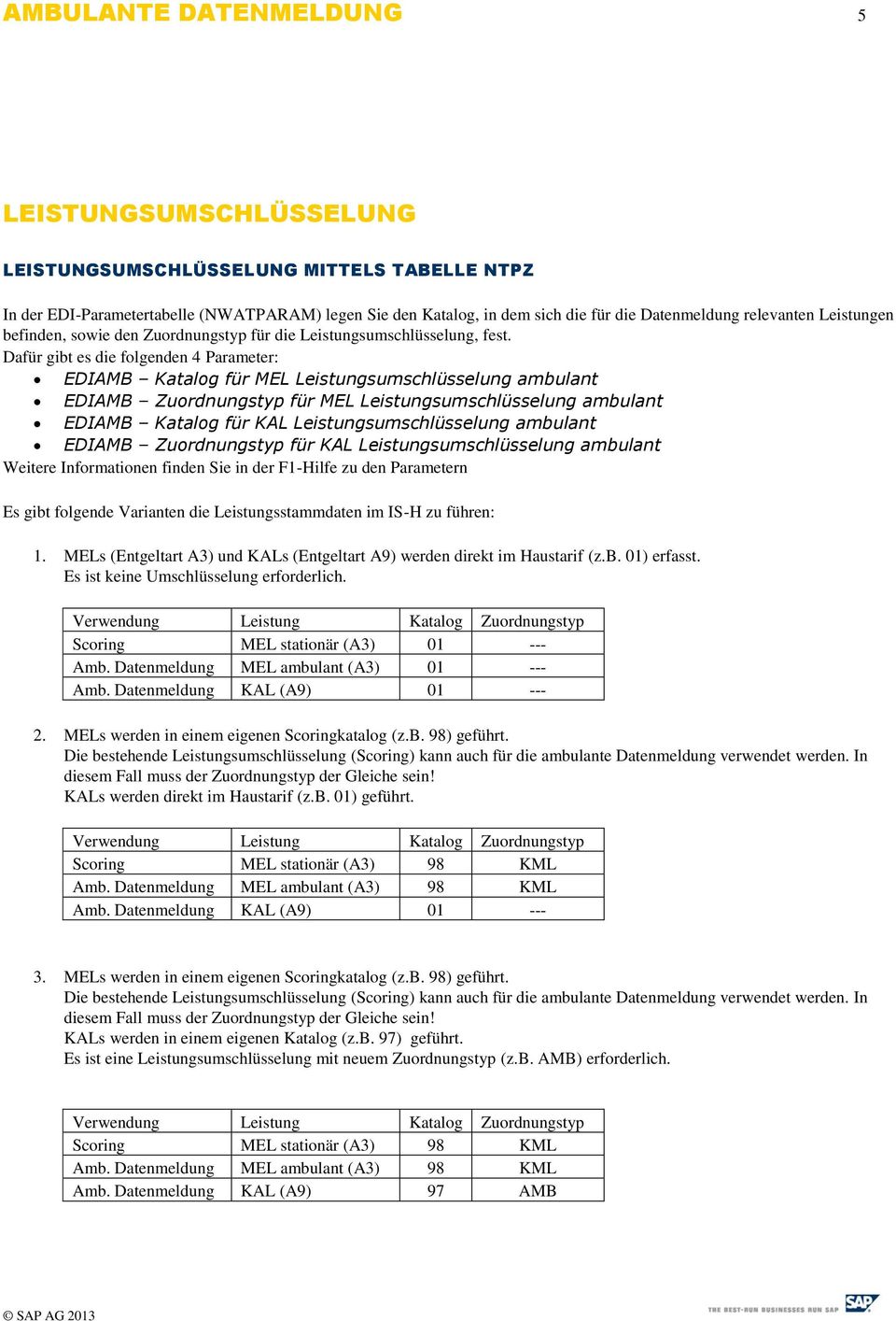 Dafür gibt es die folgenden 4 Parameter: EDIAMB Katalog für MEL Leistungsumschlüsselung ambulant EDIAMB Zuordnungstyp für MEL Leistungsumschlüsselung ambulant EDIAMB Katalog für KAL