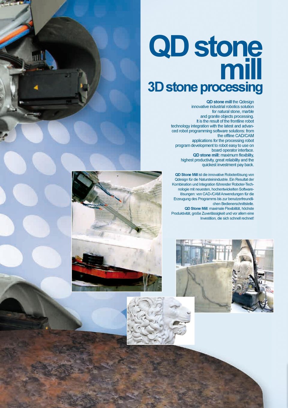 program development to robot easy to use on board operator interface. QD stone mill: maximum flexibility, highest productivity, great reliability and the quickest investment pay back.