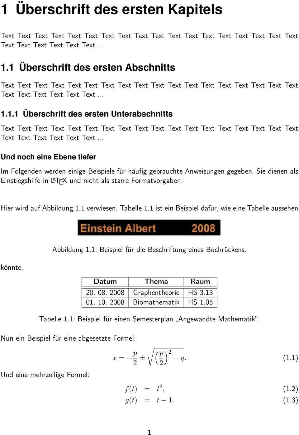 Abbildung 1.1: Beispiel für die Beschriftung eines Buchrückens. Datum Thema Raum 20. 08. 2008 Graphentheorie HS 3.13 01. 10. 2008 Biomathematik HS 1.05 Tabelle 1.