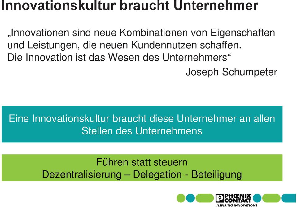 Die Innovation ist das Wesen des Unternehmers Joseph Schumpeter Eine Innovationskultur