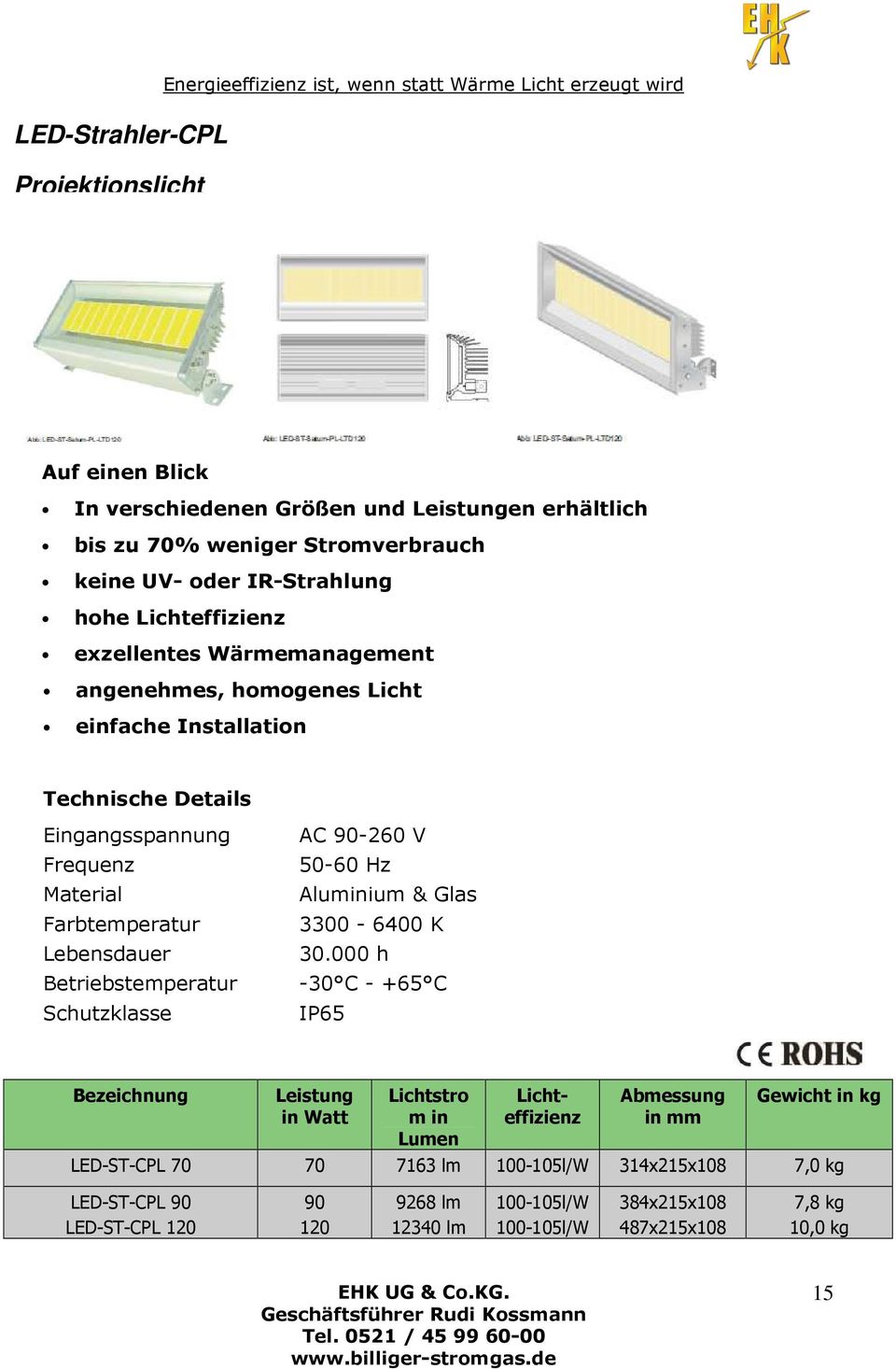 Lebensdauer Betriebstemperatur Schutzklasse AC 90-260 V 50-60 Hz Aluminium & Glas 3300-6400 K 30.