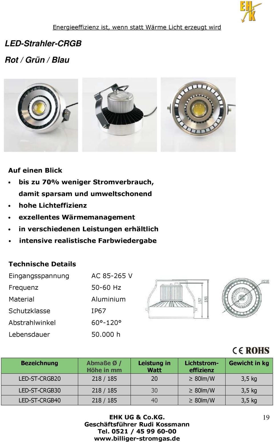 Eingangsspannung Frequenz Material Schutzklasse AC 85-265 V 50-60 Hz Aluminium IP67 Abstrahlwinkel 60-120 Lebensdauer 50.