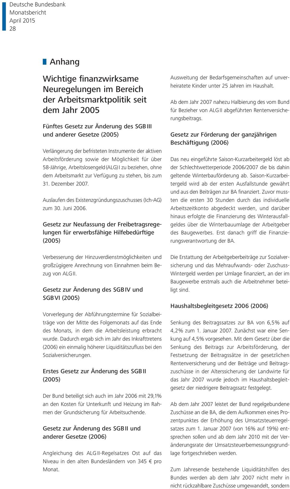 Auslaufen des Existenzgründungszuschusses (Ich-AG) zum 30. Juni 2006.