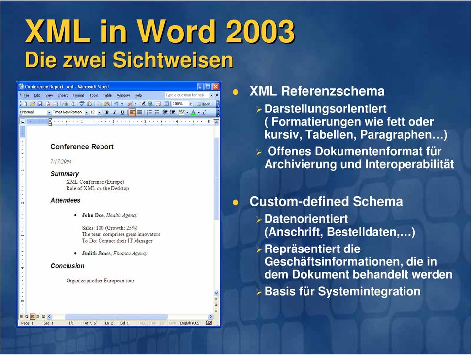Archivierung und Interoperabilität Custom-defined Schema Datenorientiert (Anschrift,