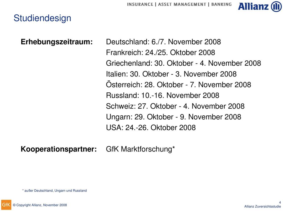 November 2008 Österreich: 28. Oktober - 7. November 2008 Russland: 10.-16. November 2008 Schweiz: 27.