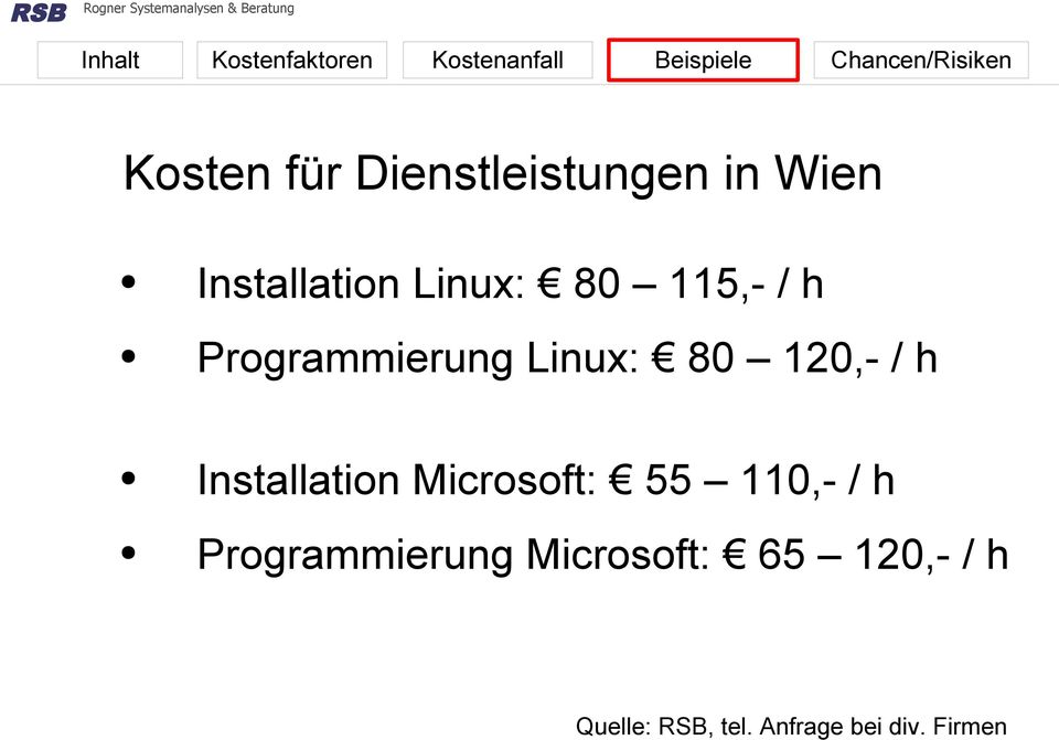 Installation Microsoft: 55 110,- / h Programmierung