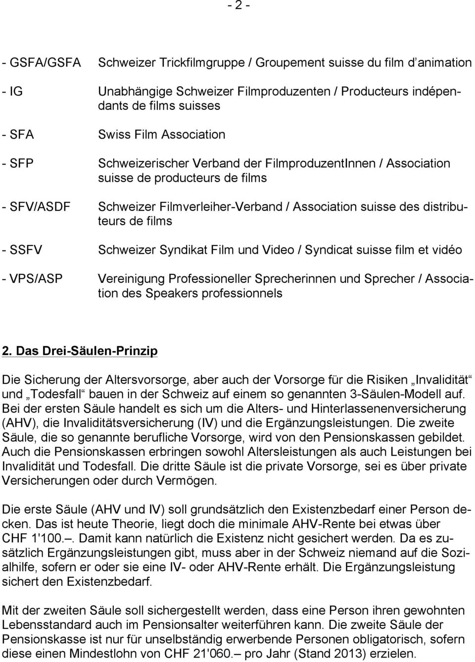Schweizer Syndikat Film und Video / Syndicat suisse film et vidéo - VPS/ASP Vereinigung Professioneller Sprecherinnen und Sprecher / Association des Speakers professionnels 2.