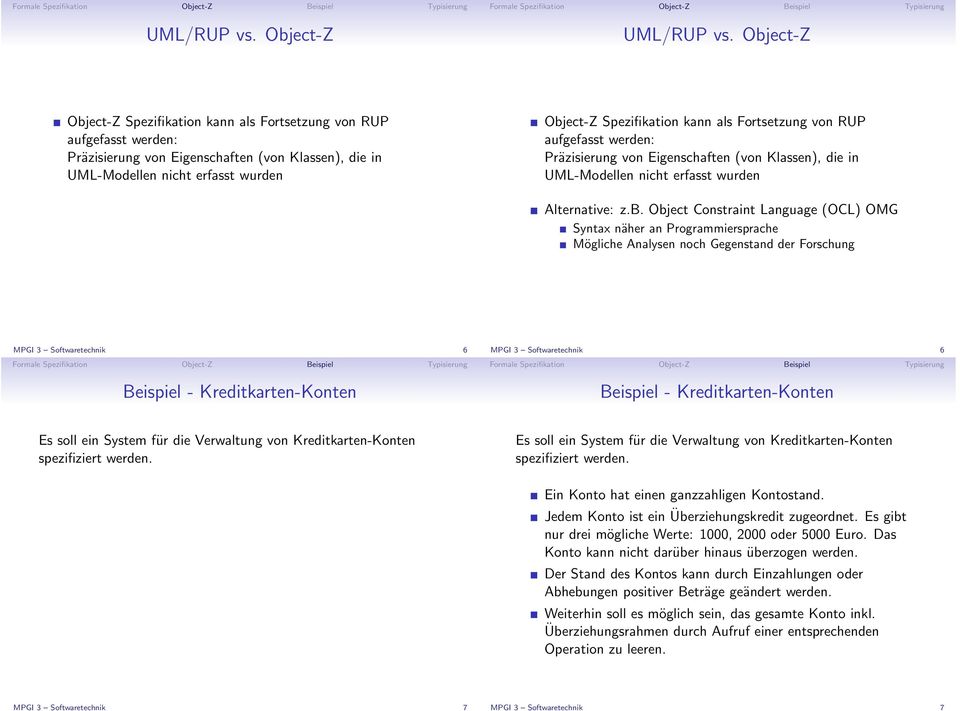 Fortsetzung von RUP aufgefasst werden: Präzisierung von Eigenschaften (von Klassen), die in UML-Modellen nicht erfasst wurden Alternative: z.b.