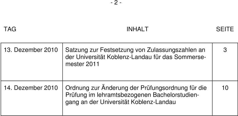 Universität Koblenz-Landau für das Sommersemester 2011 3 14.