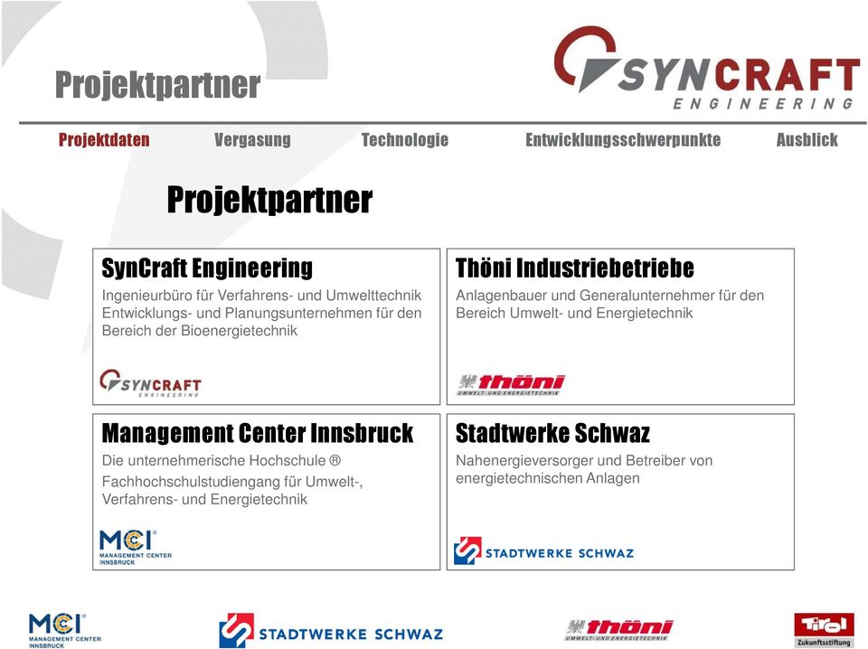 den Bereich Umwelt- und Energietechnik Management Center Innsbruck Die unternehmerische Hochschule