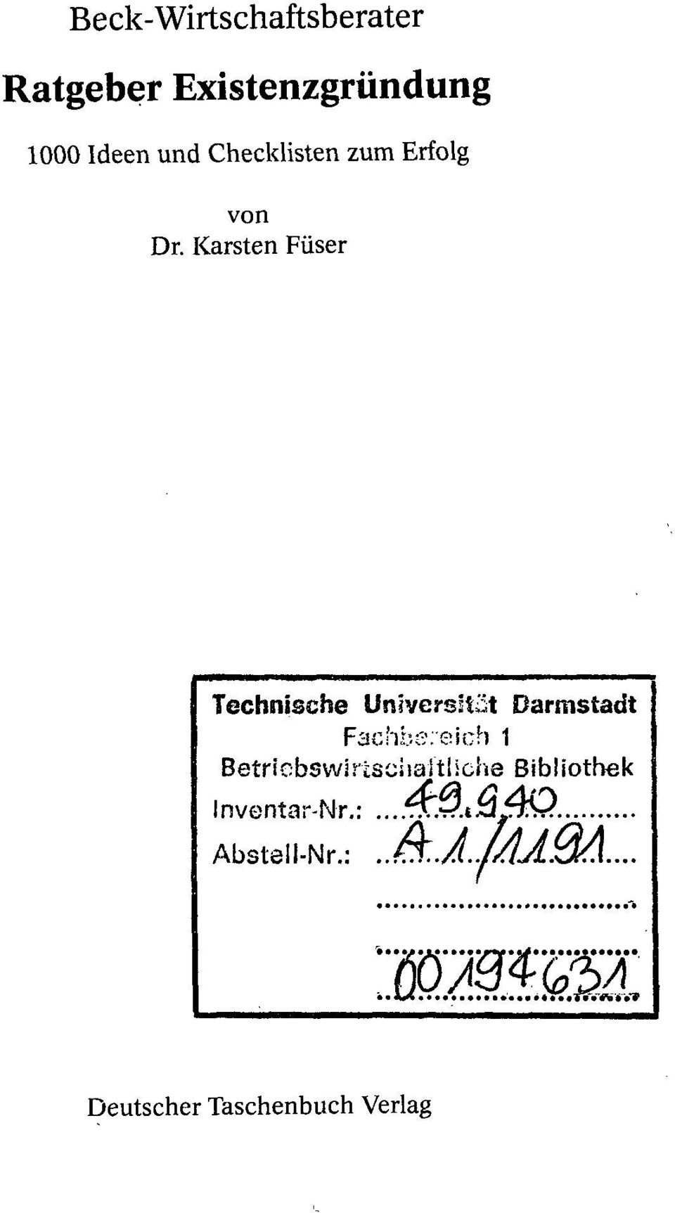 Karsten Füser Technische Universität Darmstadt Fachbereich 1