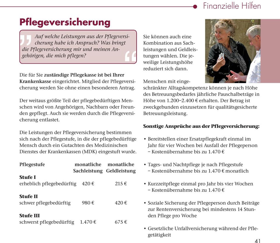 Der weitaus größte Teil der pflegebedürftigen Menschen wird von Angehörigen, Nachbarn oder Freunden gepflegt. Auch sie werden durch die Pflegeversicherung entlastet.