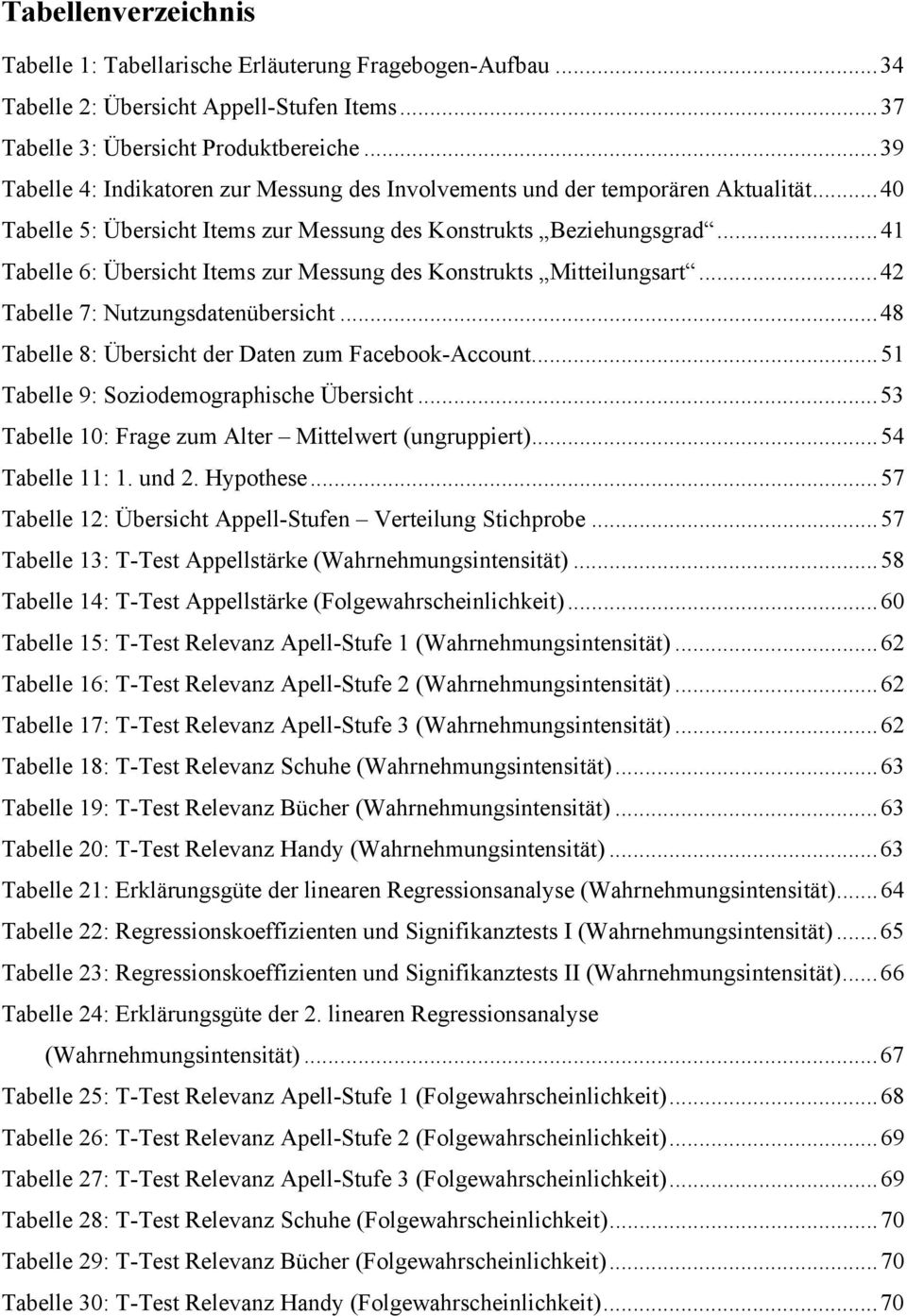 ..41 Tabelle 6: Übersicht Items zur Messung des Konstrukts Mitteilungsart...42 Tabelle 7: Nutzungsdatenübersicht...48 Tabelle 8: Übersicht der Daten zum Facebook-Account.