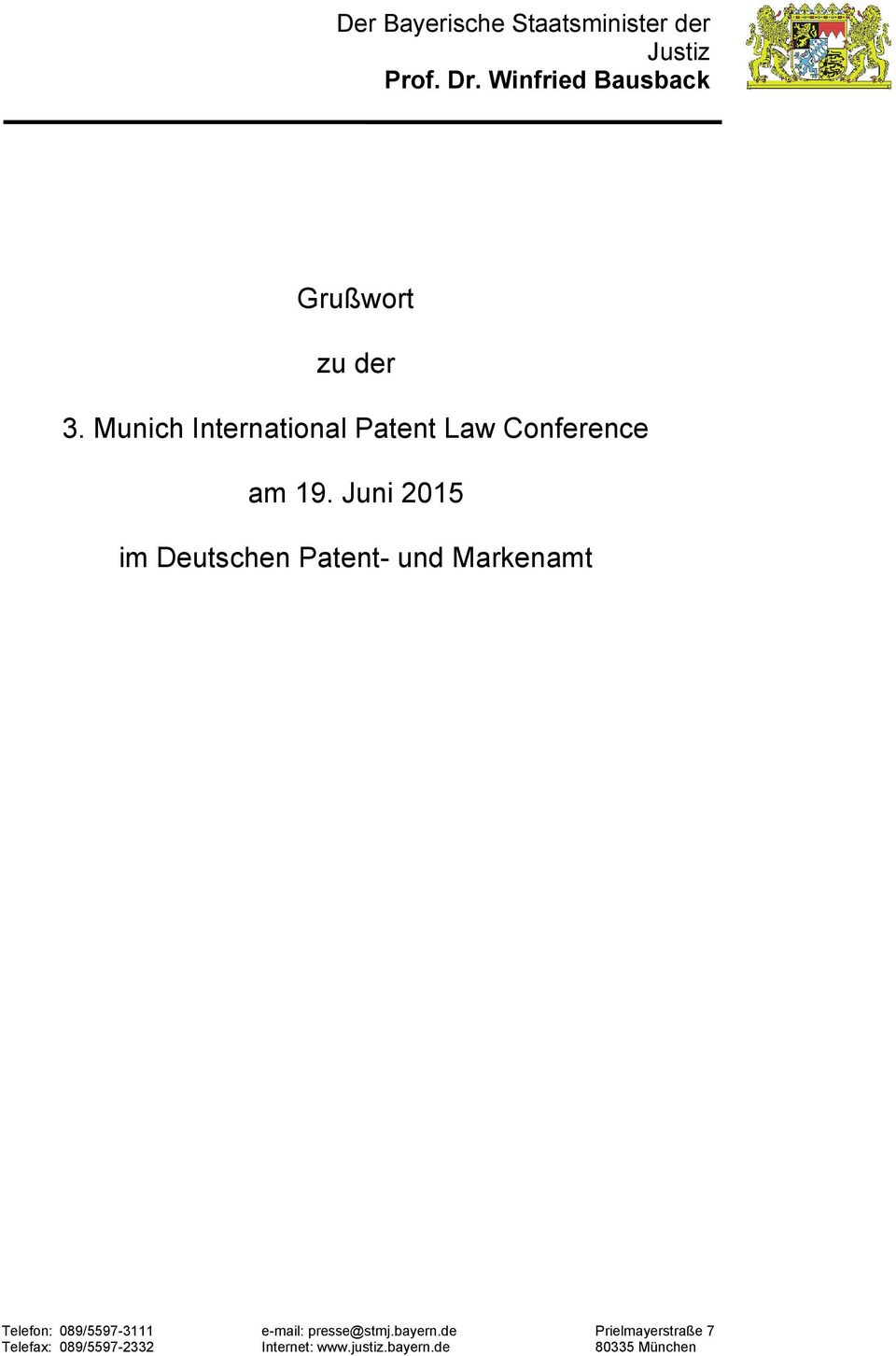 Munich International Patent Law Conference am 19.