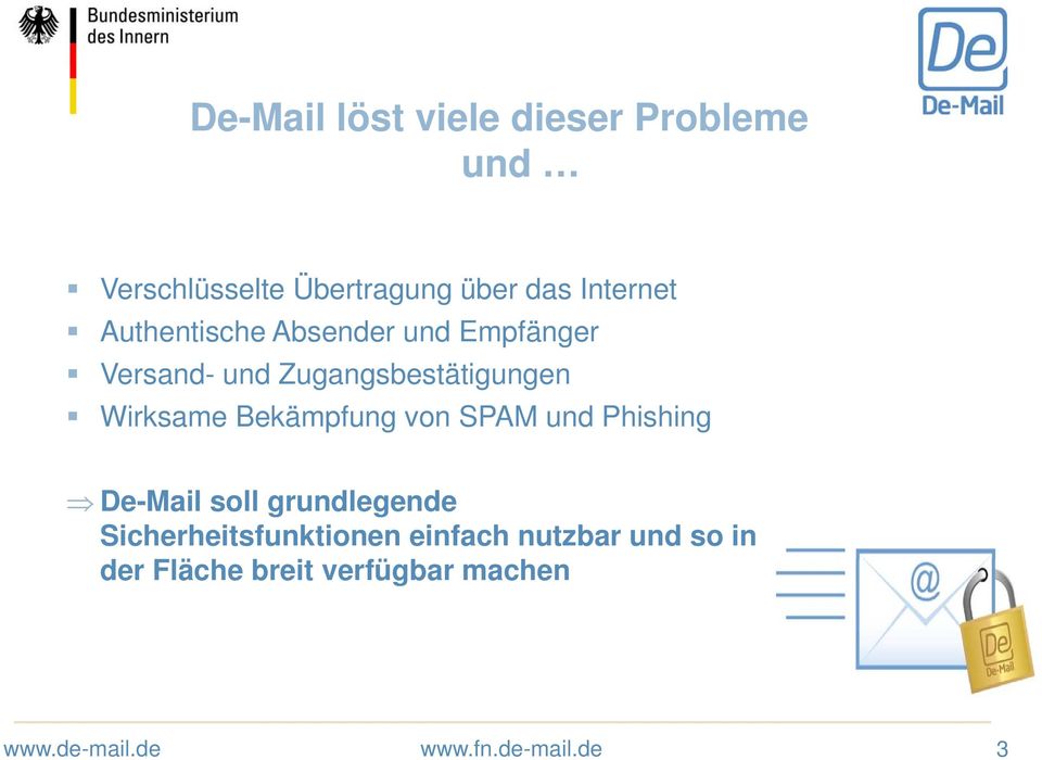 Zugangsbestätigungen Wirksame Bekämpfung von SPAM und Phishing De-Mail soll