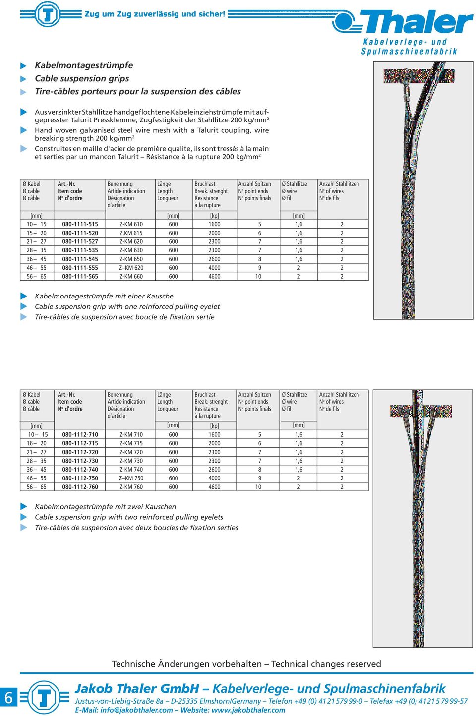 tressés à la main et serties par un mancon Talurit Résistance 200 kg/mm 2 Ø Kabel Art.-Nr.