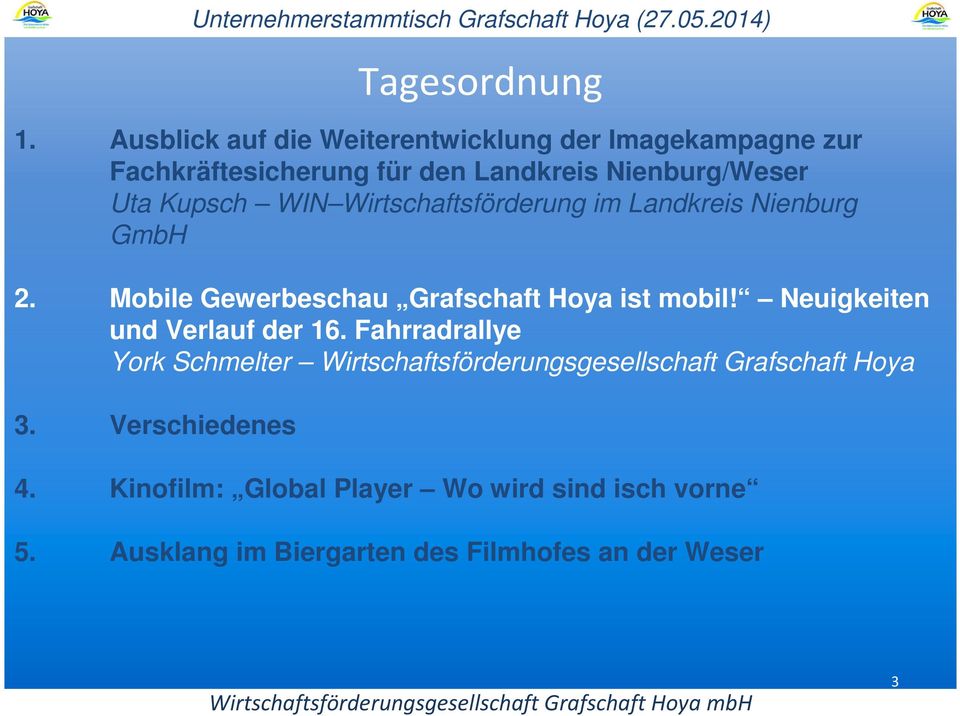 Kupsch WIN Wirtschaftsförderung im Landkreis Nienburg GmbH 2. Mobile Gewerbeschau Grafschaft Hoya ist mobil!
