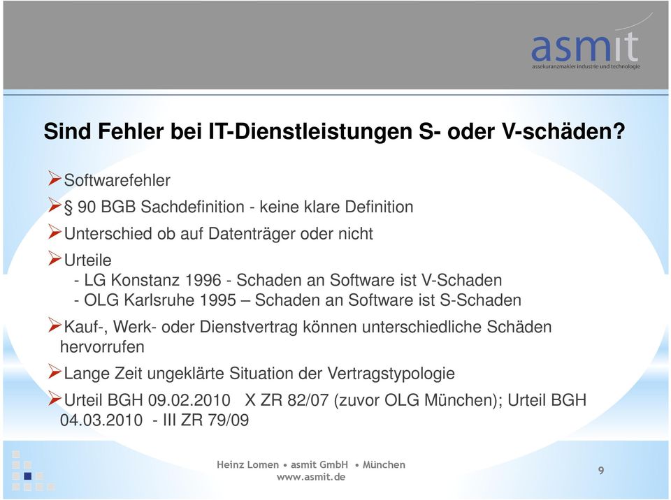 1996 - Schaden an Software ist V-Schaden - OLG Karlsruhe 1995 Schaden an Software ist S-Schaden Kauf-, Werk- oder Dienstvertrag