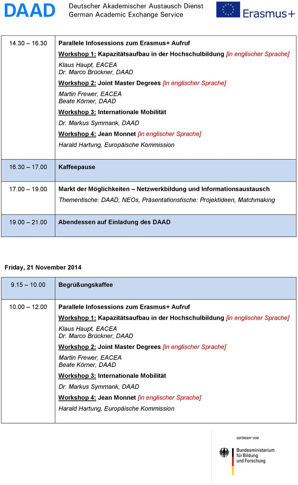 Internationale Mobilität Workshop 4: Jean Monnet [in englischer Sprache] Harald Hartung, Europäische Kommission 16.30 17.00 Kaffeepause 17.00 19.