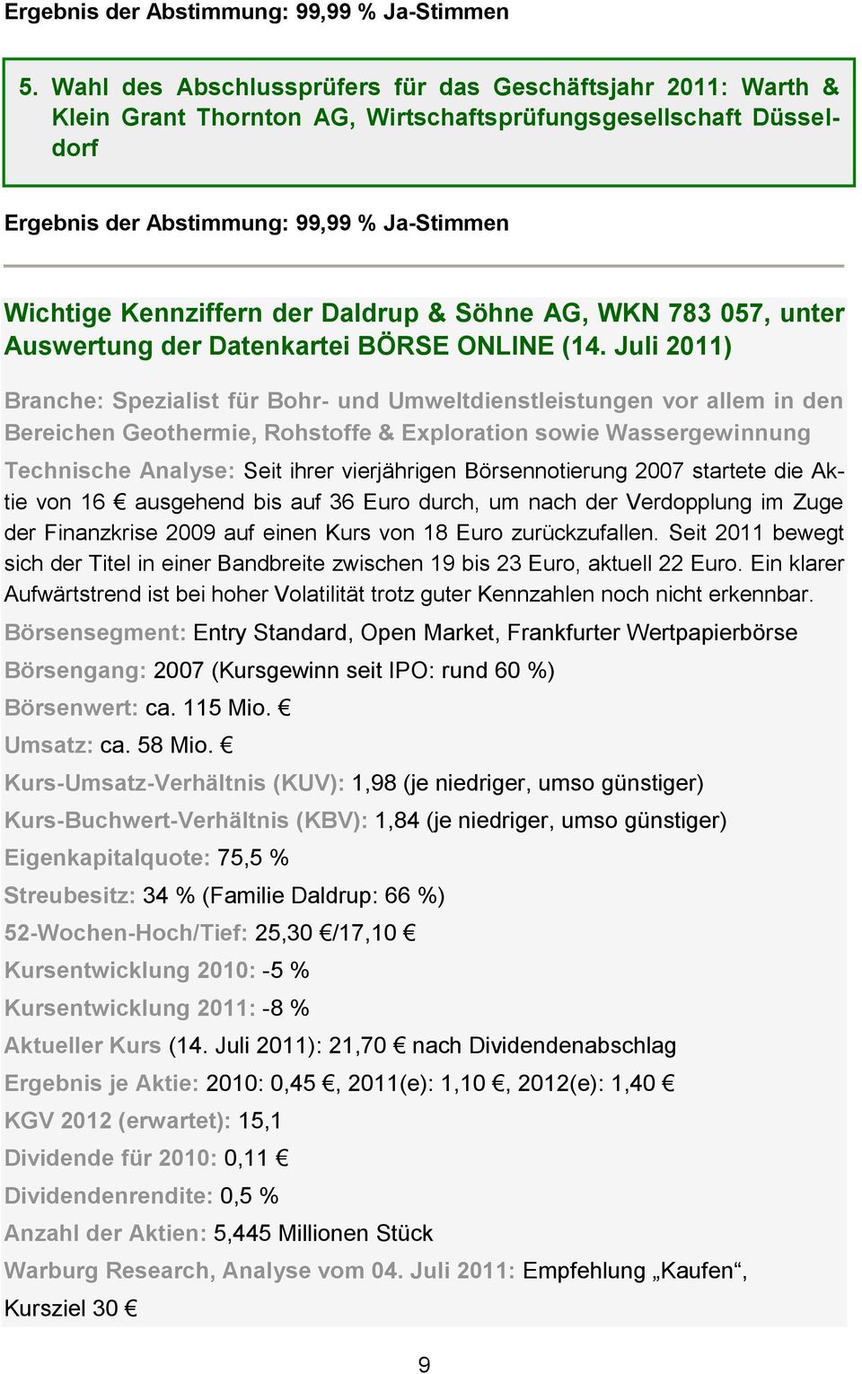 Daldrup & Söhne AG, WKN 783 057, unter Auswertung der Datenkartei BÖRSE ONLINE (14.