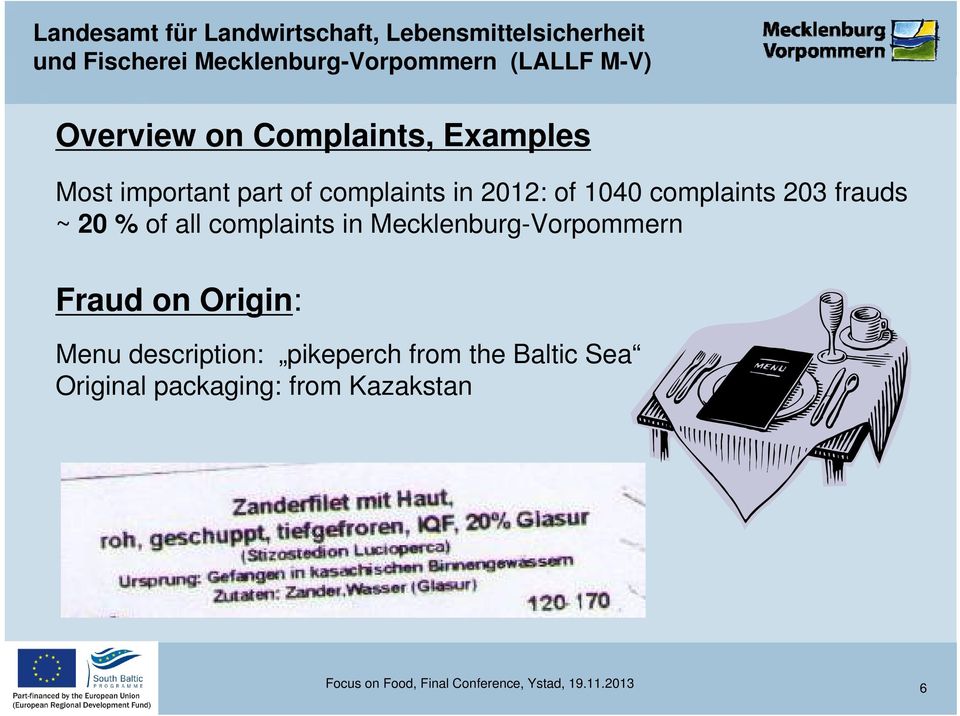 Mecklenburg-Vorpommern Fraud on Origin: Menu description: pikeperch from the