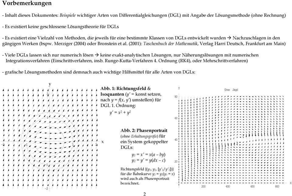 (2001): Taschenbuch der Mathematik, Verlag Harri Deutsch, Frankfurt am Main) - Viele DGLs lassen sich nur numerisch lösen keine exakt-analytischen Lösungen, nur Näherungslösungen mit numerischen