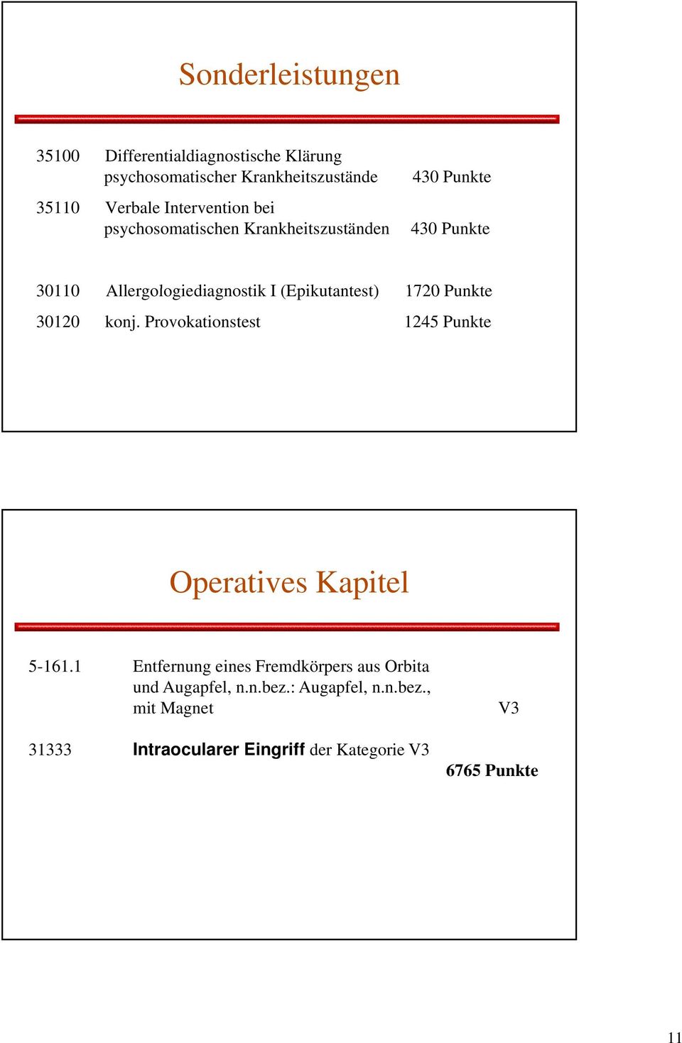 (Epikutantest) 1720 Punkte 30120 konj. Provokationstest 1245 Punkte Operatives Kapitel 5-161.