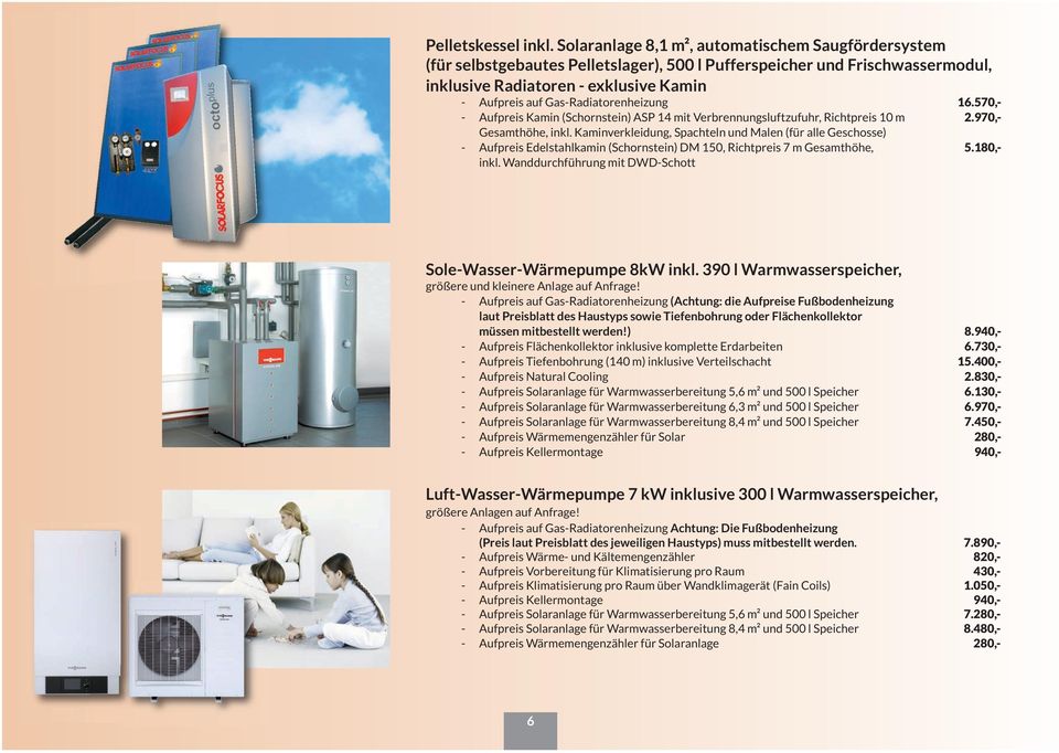 Gas-Radiatorenheizung 16.570,- - Aufpreis Kamin (Schornstein) ASP 14 mit Verbrennungsluftzufuhr, Richtpreis 10 m 2.970,- Gesamthöhe, inkl.