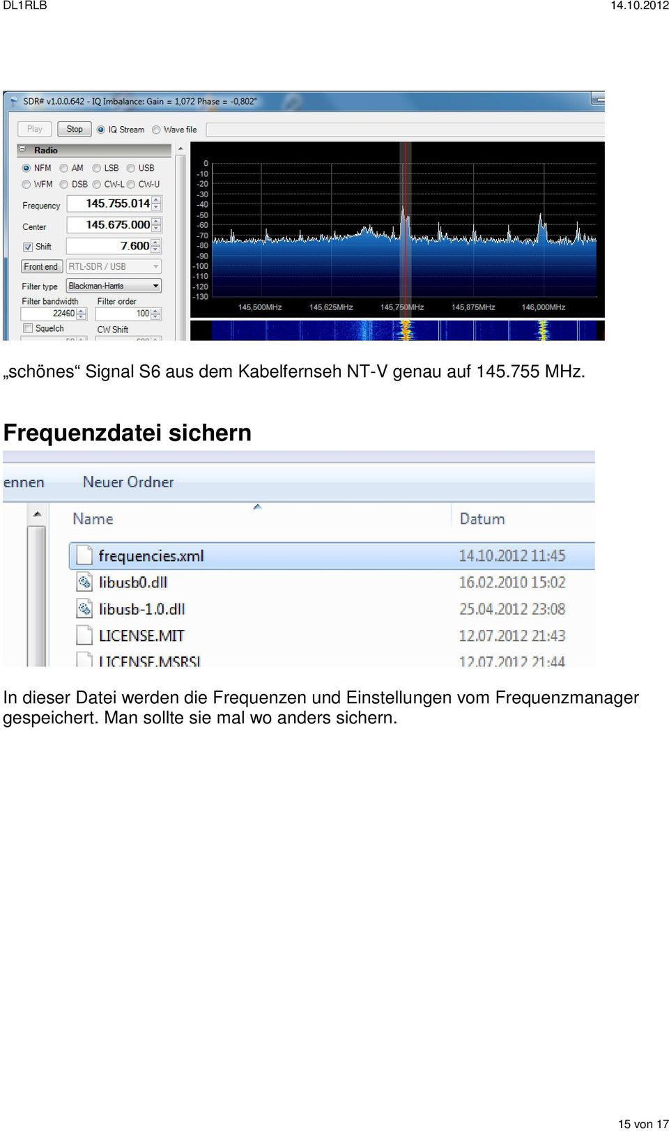 Frequenzdatei sichern In dieser Datei werden die