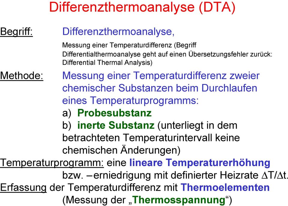 Temperaturprogramms: a) Probesubstanz b) inerte Substanz (unterliegt in dem betrachteten Temperaturintervall keine chemischen Änderungen)